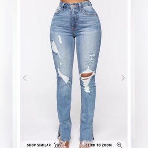 Hi rise distress jeans